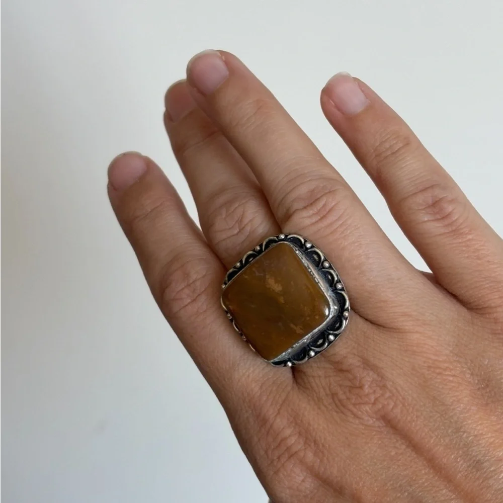 Vintage 925 Sterling Silver Vintage Real Agate Southwestern Roped 7.5